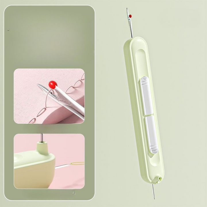 "Gelbe 2in1 Nadel Einfädelhilfe für effizientes, stressfreies Einfädeln, kompakt und ideal für Anfänger und Profis."