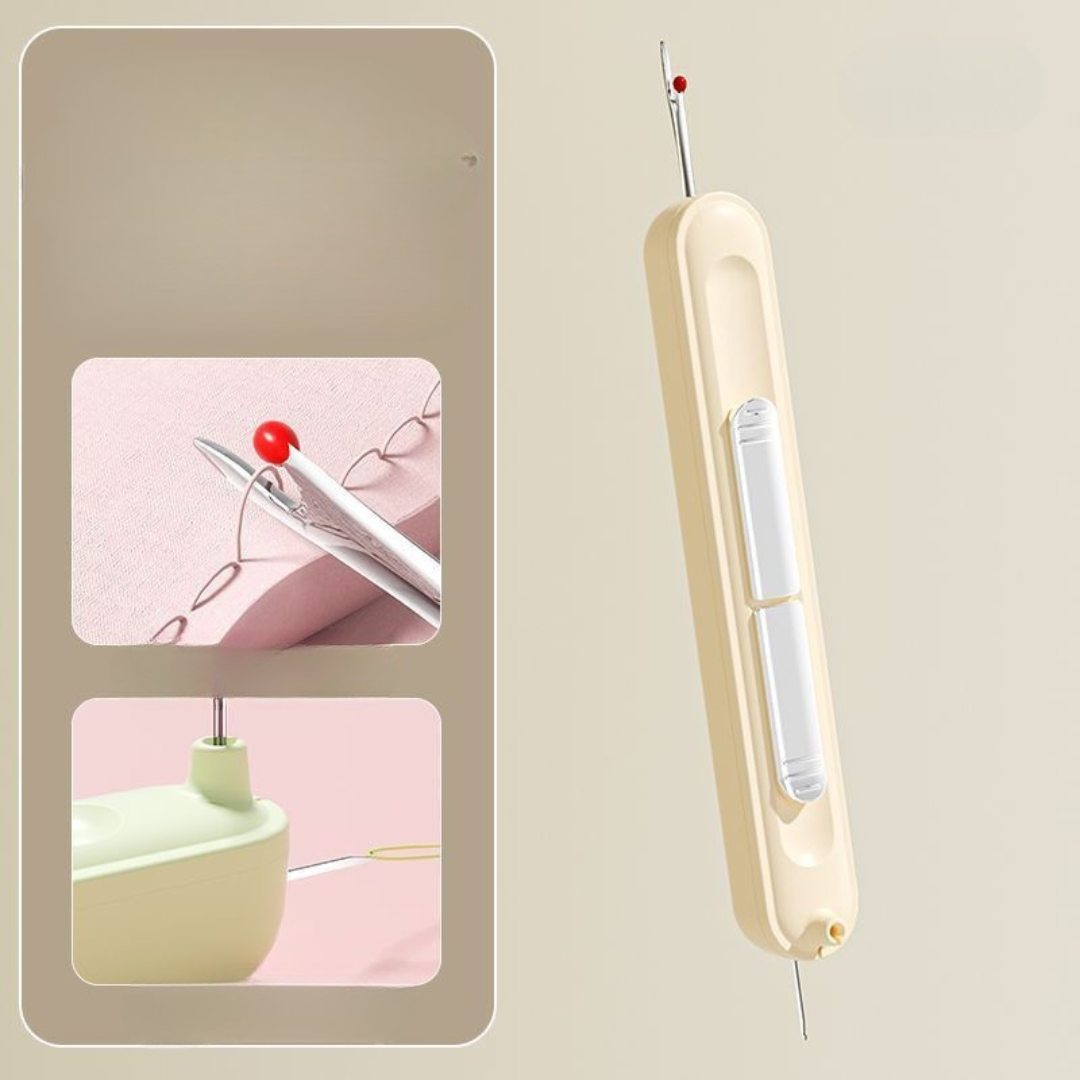 "Gelbe 2in1 Nadel Einfädelhilfe für effizientes, stressfreies Einfädeln, kompakt und ideal für Anfänger und Profis."