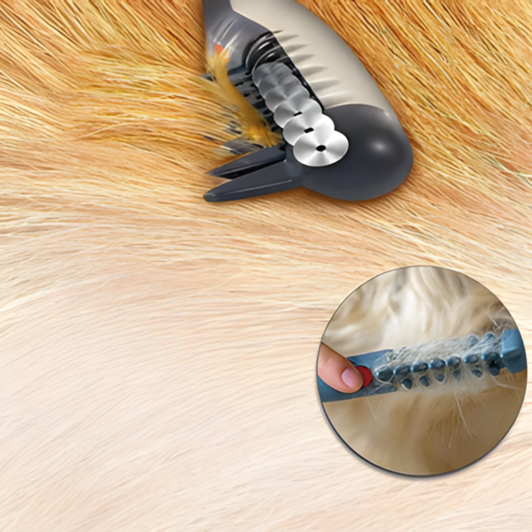 Ergonomic pet detangling brush for gentle cat & dog grooming. Removes tangles & loose fur effectively.