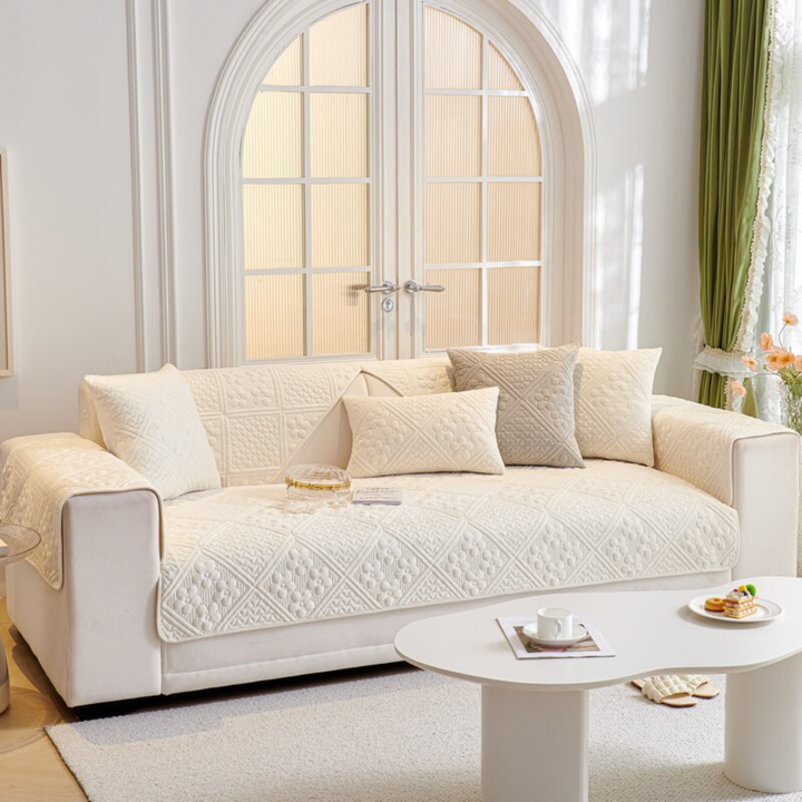 Geometric leaves pattern non-slip sectional sofa cover for pet & kid protection, 'New4' home decor