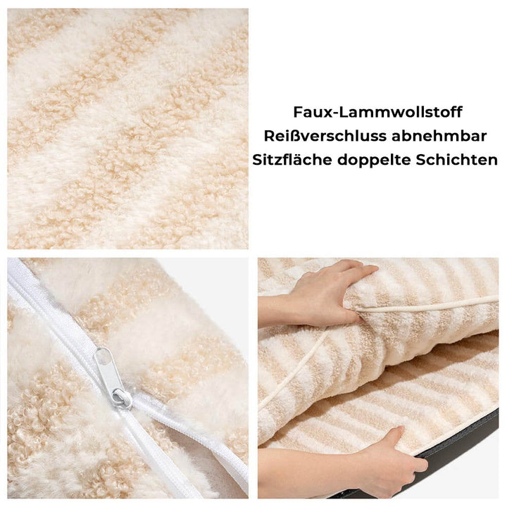 "Gestreiftes doppellagiges Haustierschlafsofa mit Lammwolle, ideal für Katzen und Hunde, beige und schwarz-weiß verfügbar"