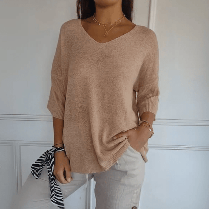 Gestricktes Damenoberteil mit V-Ausschnitt, weiches Strickmaterial, elegantes Design für jeden Anlass, vielseitig kombinierba