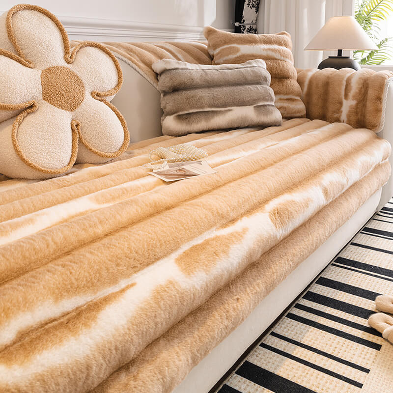 Close-up of plush Gradient Stripe Sofa Cover fabric showing soft texture and color blend