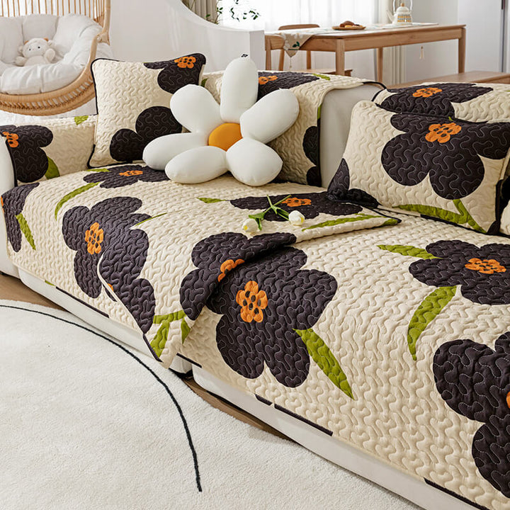 Coffee non-slip cotton couch cover, providing furniture protection and style