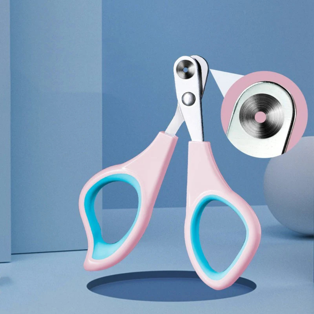 Pink safety nail clippers for small pets, excellent cat care grooming tool, includes guard.