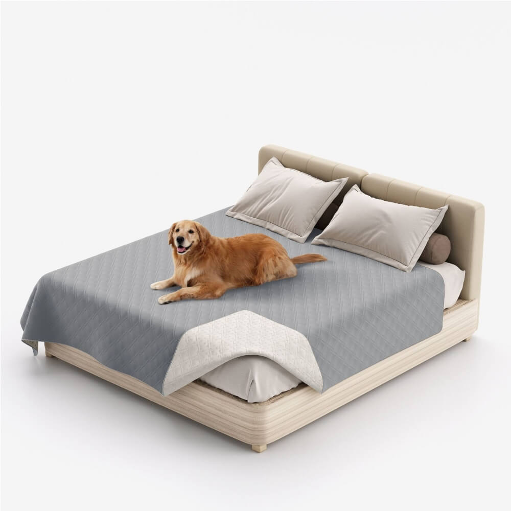 Detail shot of the corner of a pet water-resistant blanket flat sheet on a mattress.