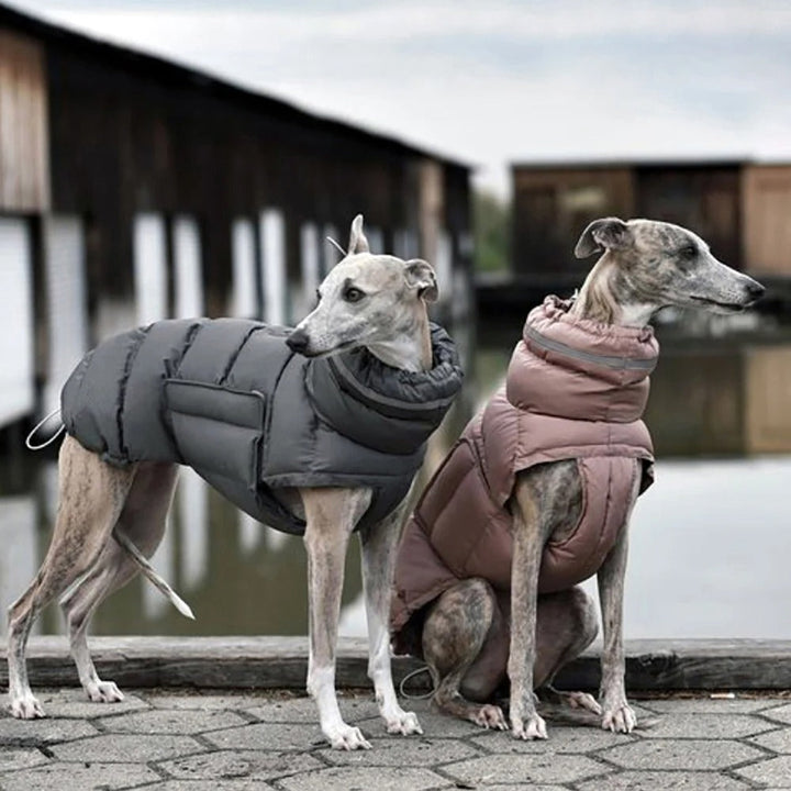Pink water-resistant dog winter vest, cozy and warm pet jacket for cold weather