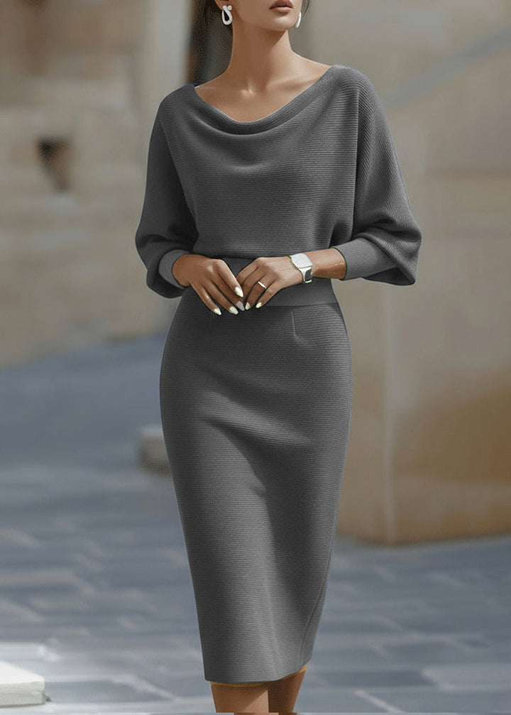 Party-ready draped midi dress for women, boasting a stylish cowl neck and comfortable batwing design.
