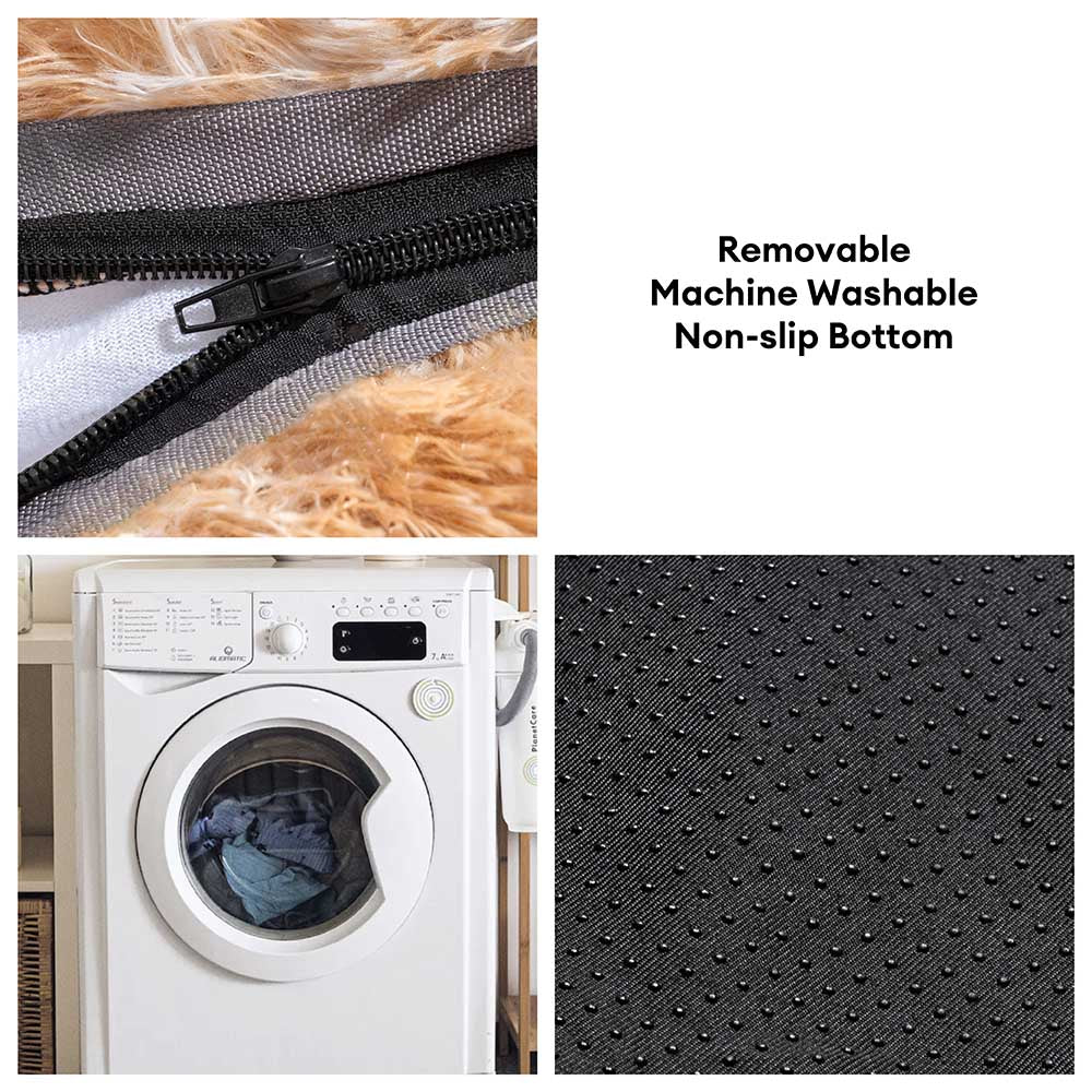 "Großes orthopädisches Mensch-Hund-Bett in flauschigem Beige mit weichen Nackenrollen für maximalen Komfort und Unterstützung