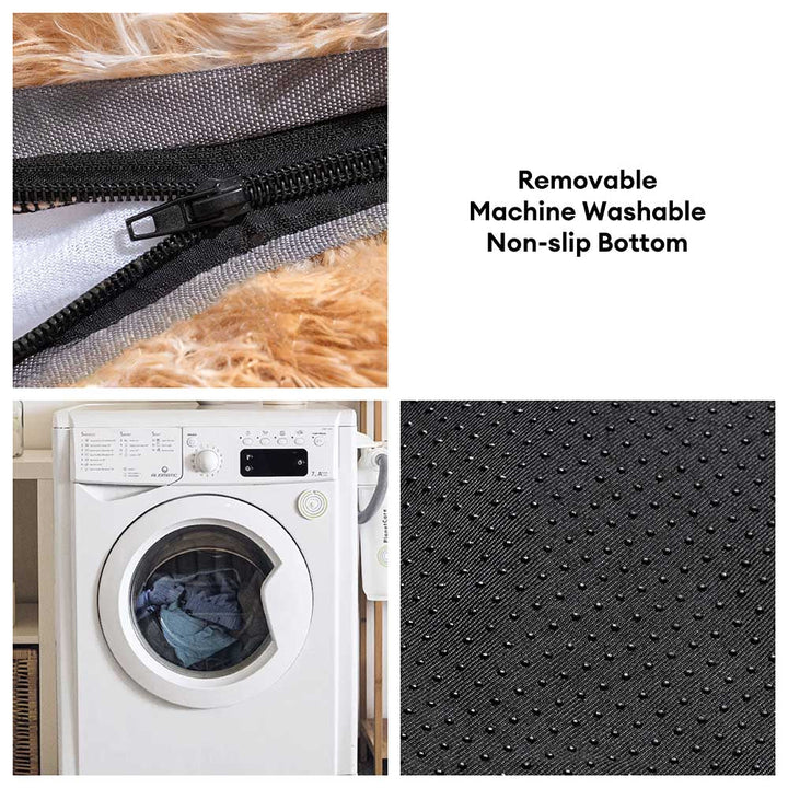 "Großes orthopädisches Mensch-Hund-Bett in flauschigem Beige mit weichen Nackenrollen für maximalen Komfort und Unterstützung