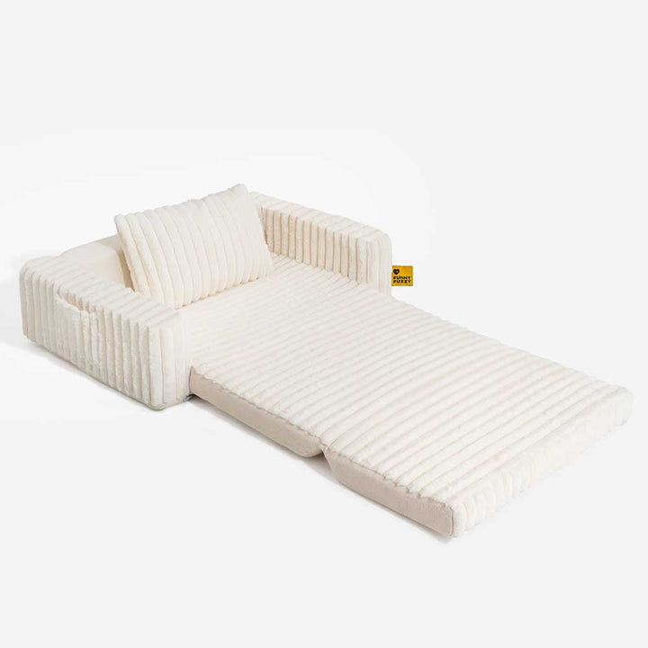 "Großes orthopädisches Mensch-Hund-Bett in flauschigem Beige mit weichen Nackenrollen für maximalen Komfort und Unterstützung