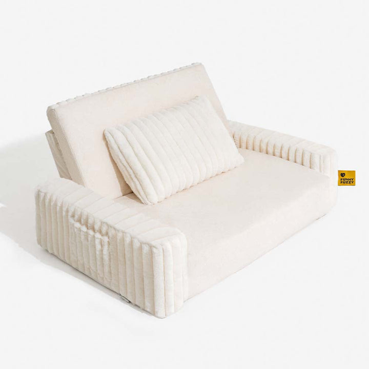 "Großes orthopädisches Mensch-Hund-Bett in flauschigem Beige mit weichen Nackenrollen für maximalen Komfort und Unterstützung