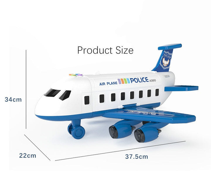 Großes Spielzeugflugzeug-Set mit 6 Mini-Autos, realistische Details, interaktive Funktionen, fördert kreatives Spielen.