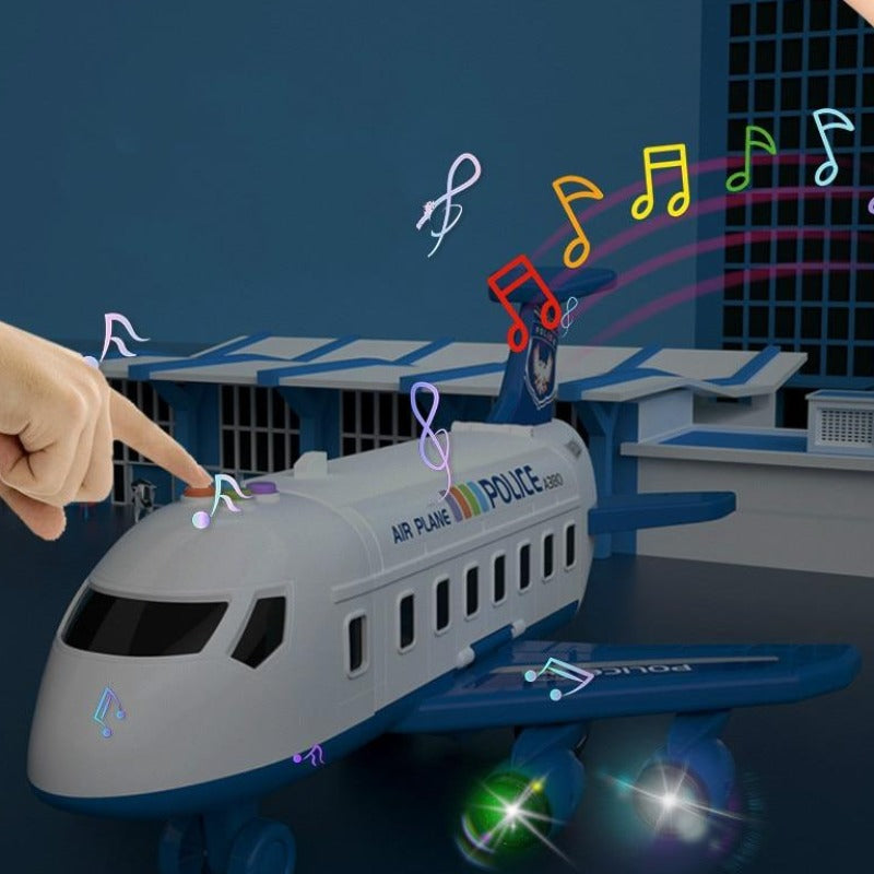 Großes Spielzeugflugzeug-Set mit 6 Mini-Autos, realistische Details, interaktive Funktionen, fördert kreatives Spielen.