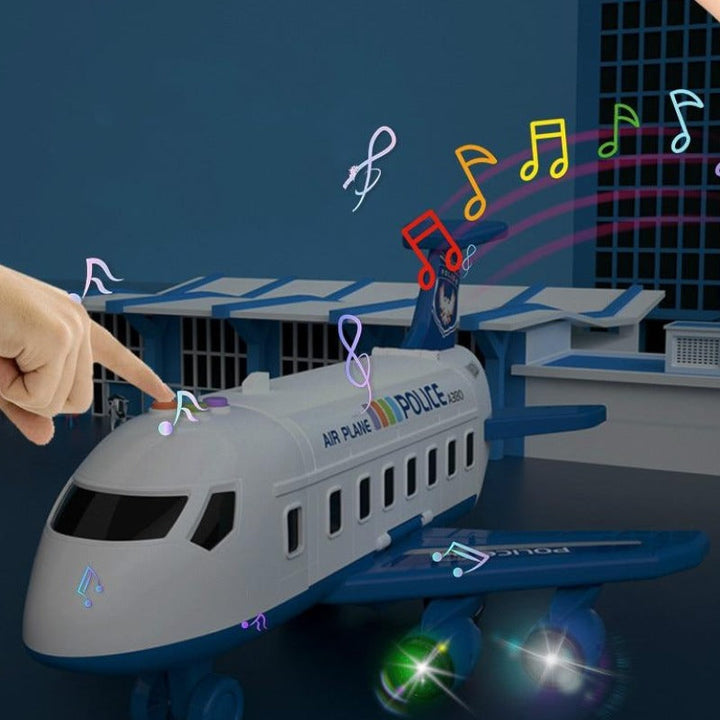 Großes Spielzeugflugzeug-Set mit 6 Mini-Autos, realistische Details, interaktive Funktionen, fördert kreatives Spielen.