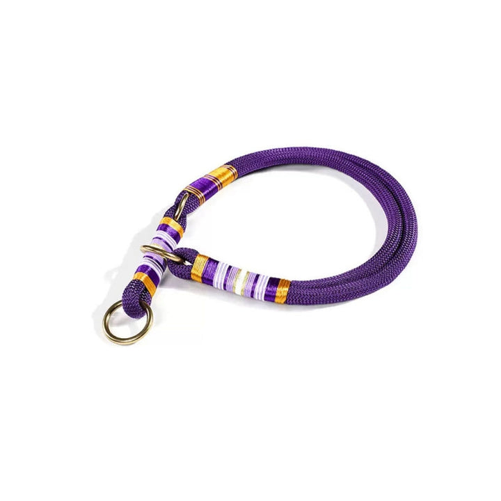 No-pull dog training collar, hand-knitted with strong nylon webbing, essential pet accessory.