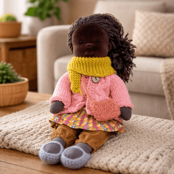 Natural materials Waldorf doll, soft cotton for safe, creative play, perfect children's gift.