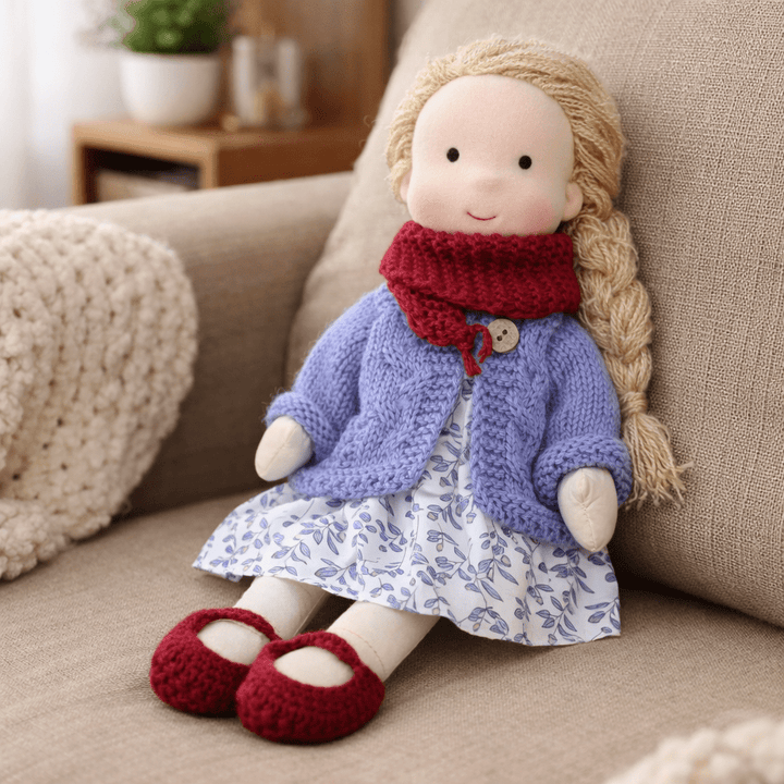 Waldorf doll in natural cotton, handmade, a perfect gift fostering creative and open-ended play.