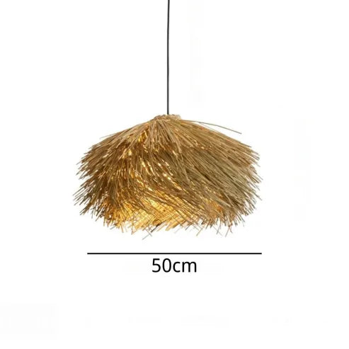 "Handgefertigte Rattan-Pendelleuchte im Vintage-Stil, mit schwarzem Eisen-Baldachin, für Wohnzimmer oder Esstisch."