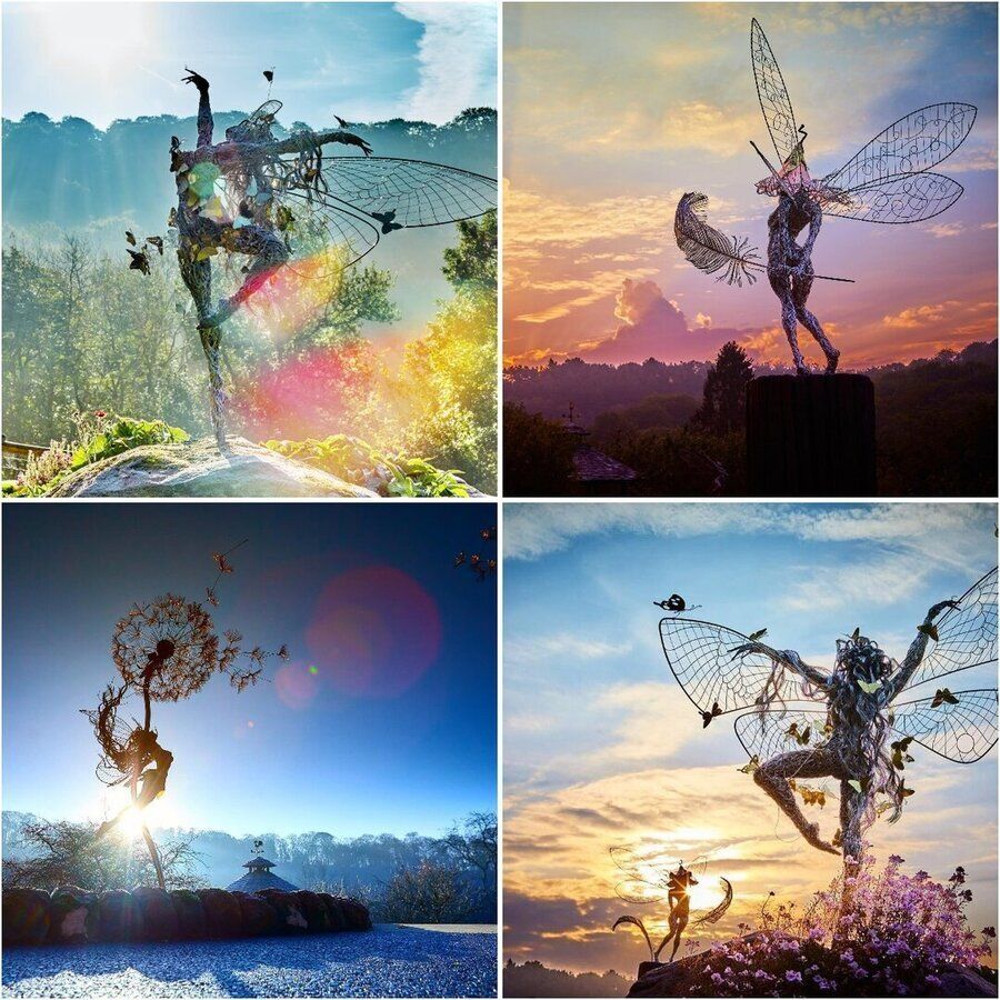 Handgefertigte, wetterfeste Metallfiguren für den Garten, kunstvoll gestaltet, ideal für fantasievolle Dekorationen.