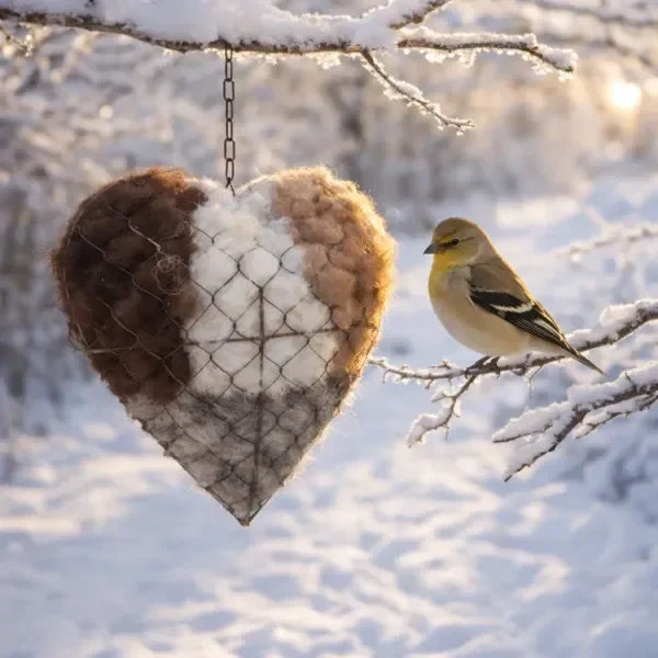 Natural bird nesting material: handmade alpaca fiber heart, for garden and birds.