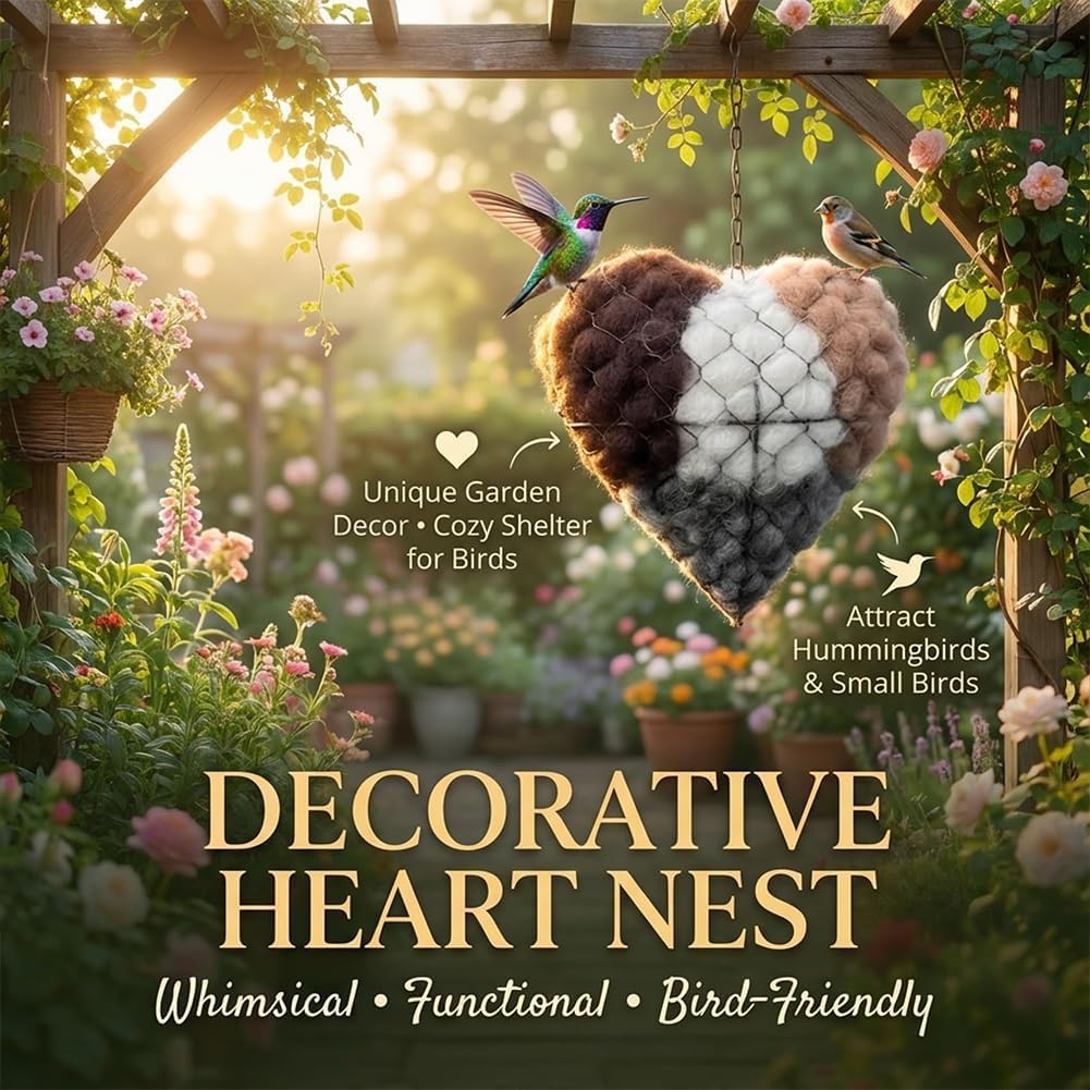 Alpaca fiber bird nesting heart, eco-friendly wildlife pet supplies for garden.