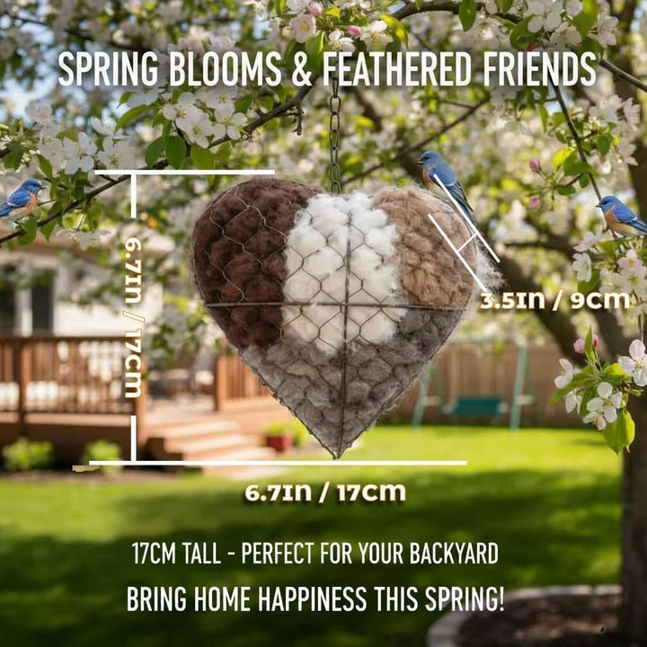 Unique bird lover gift: handmade alpaca fiber nesting heart for garden wildlife.