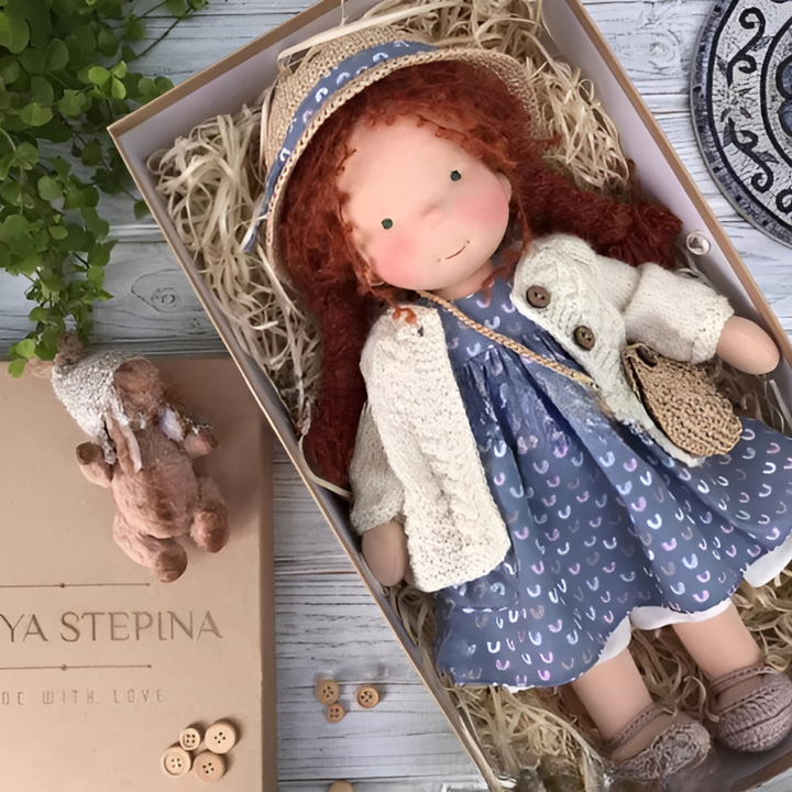 Heirloom Waldorf cloth doll, a soft, handmade children's toy for imaginative play.