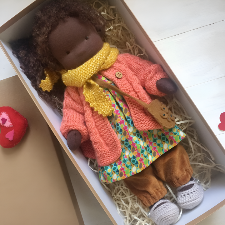 Natural Waldorf wool doll, perfect for creative and imaginative play in young children.