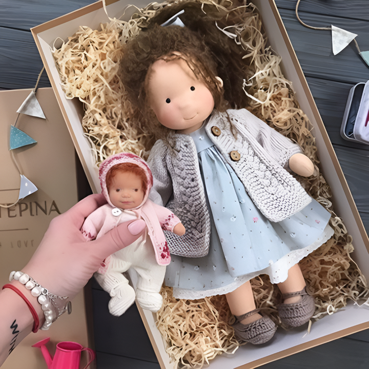 Toddler's soft Waldorf cloth doll, a handmade organic cotton toy for gentle play.
