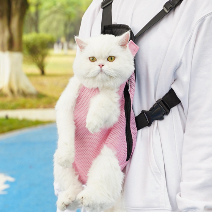 "Haustier-Reiserucksack, atmungsaktiv, bequem, blau, rosa, rot, schwarz, mit Belüftung und verstellbaren Trägern."