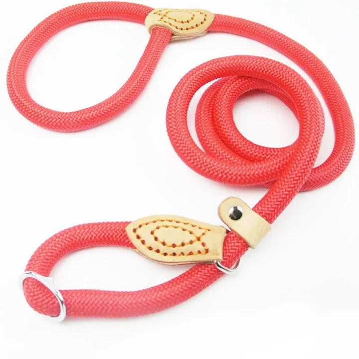 Strong black braided rope slip leash, great for managing large dogs during walks.