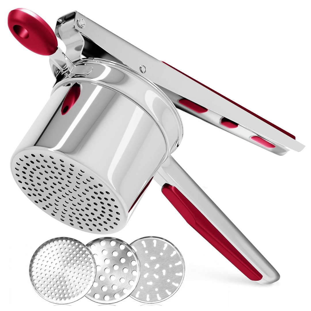 Durable stainless steel potato masher, a robust kitchen tool for effortlessly mashing vegetables.
