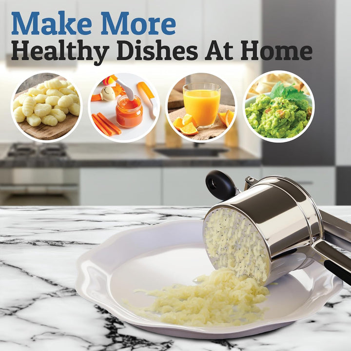 Professional-grade stainless steel potato masher, an essential cooking utensil for busy kitchens.