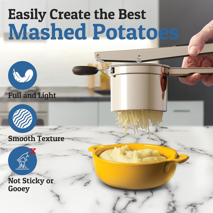 Achieve creamy mashed potatoes with this robust stainless steel kitchen tool, designed for durability.