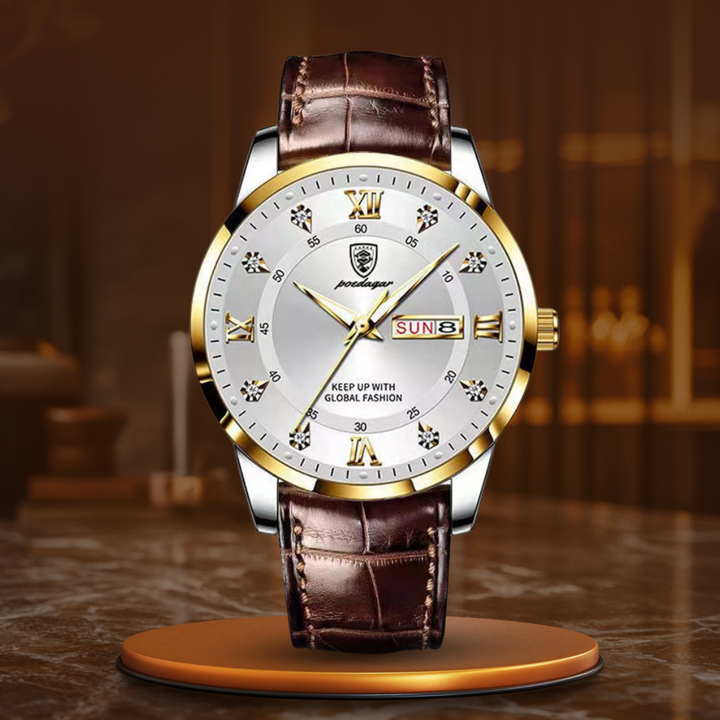 "Herren Armbanduhr - Gold Blau: Elegantes Zifferblatt, leuchtende Markierungen, präzises Quarzwerk, kratzfestes Glas"