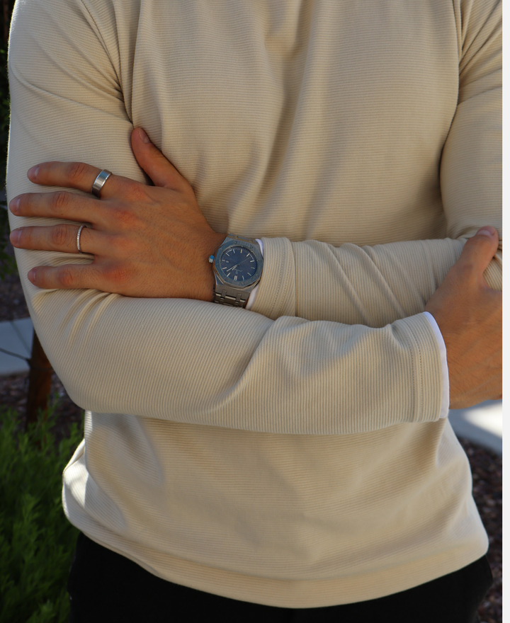 Herren Armbanduhr mit 41mm Edelstahlgehäuse, zeitlos elegant, minimalistisches Design, präzises Quarzwerk, stilvolles Zifferb