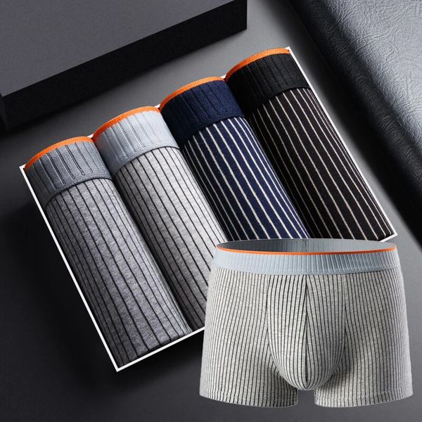 "Herren Baumwoll-Boxershorts, atmungsaktiv, antibakteriell, gestreiftes Muster, komfortabel, elastisch, perfekter Sitz"