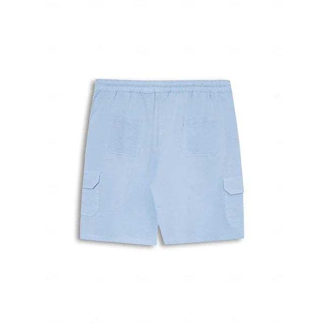 "Herren Cargo Leinen-Shorts, unifarben, elastischer Bund, Kordelzug, Seitentaschen, atmungsaktives Material für Sommer"
