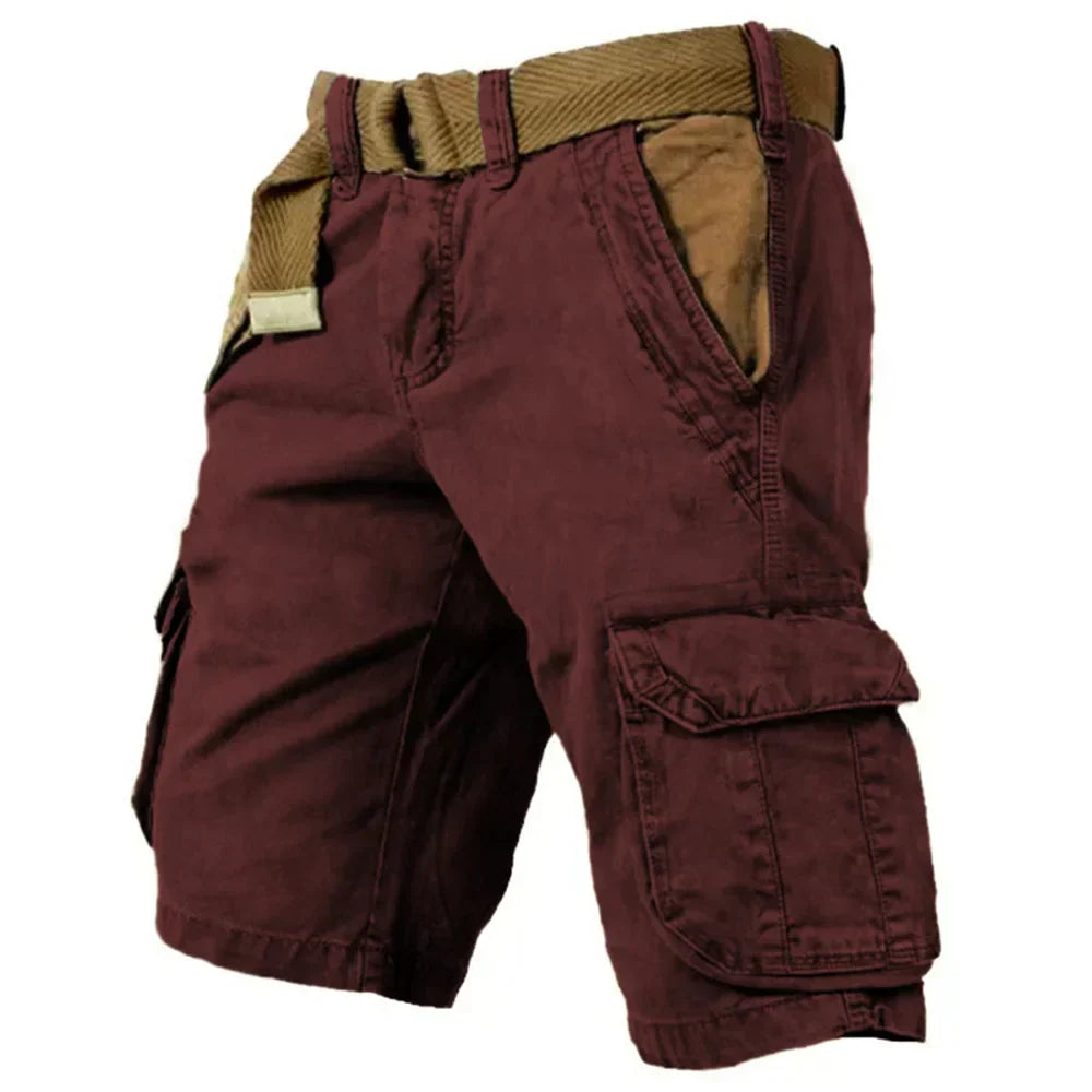 Herren Cargo Shorts im Vintage-Stil aus 100% Baumwolle mit praktischen Cargotaschen, ideal für warme Sommertage.