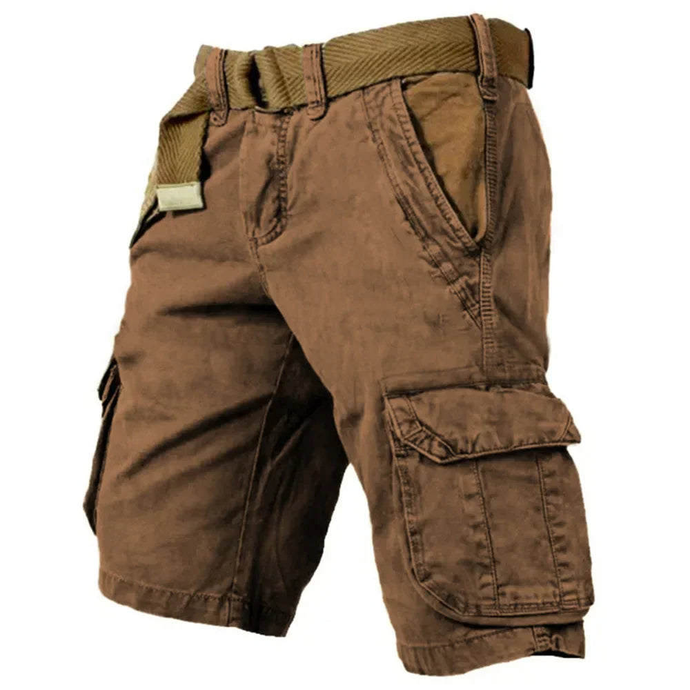 Herren Cargo-Shorts, Vintage-Stil, beige, mit großen Taschen, aus 100% Baumwolle, bequem und atmungsaktiv für Sommer.