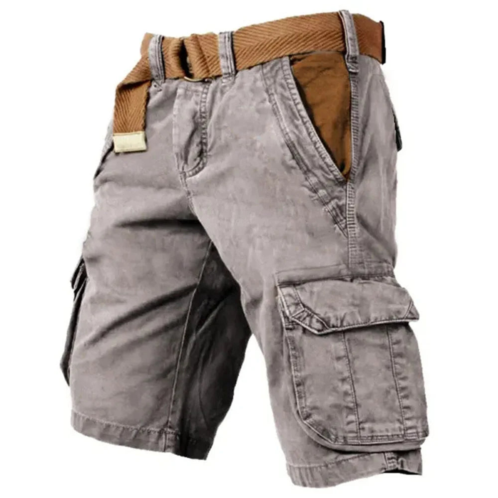 Herren Cargo-Shorts, Vintage-Stil, beige, mit großen Taschen, aus 100% Baumwolle, bequem und atmungsaktiv für Sommer.
