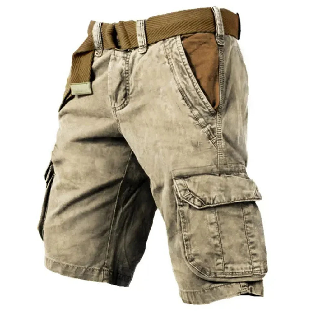 Herren Cargo-Shorts, Vintage-Stil, beige, mit großen Taschen, aus 100% Baumwolle, bequem und atmungsaktiv für Sommer.
