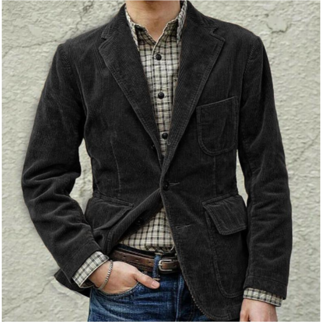 "Herren-Cordjacke in Braun, Vintage-Stil, mit Vordertaschen, ideal für Winter, verleiht Retro-Charme und moderne Eleganz."
