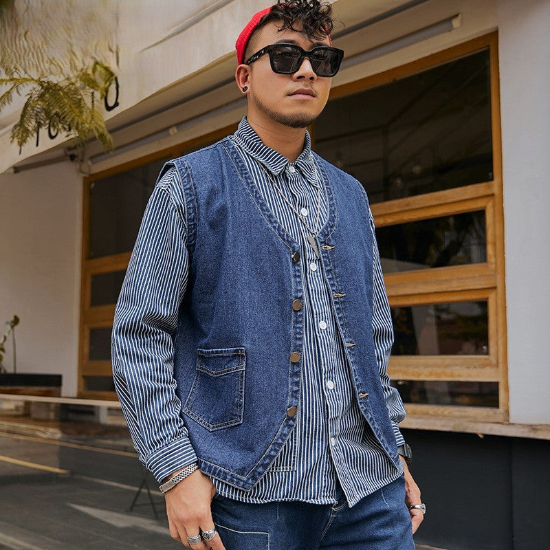 "Herren Denim Weste, elegant und bequem, ideal für jede Saison, vielseitig einsetzbar, modischer und zeitloser Stil"