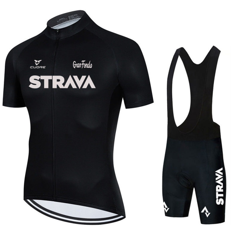 "Herren Fahrradbekleidung Set, atmungsaktives Trikot und Bib-Shorts, modernes Design in Schwarz, mit ergonomischer Passform"