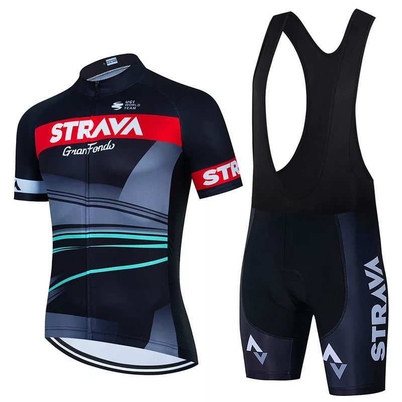 "Herren Fahrradbekleidung Set, atmungsaktives Trikot und Bib-Shorts, modernes Design in Schwarz, mit ergonomischer Passform"