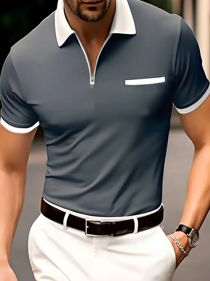 "Herren Golfshirt Grau, V-Ausschnitt, atmungsaktiv, leicht, stilvolles Design, optimale Luftzirkulation, Sportswear"