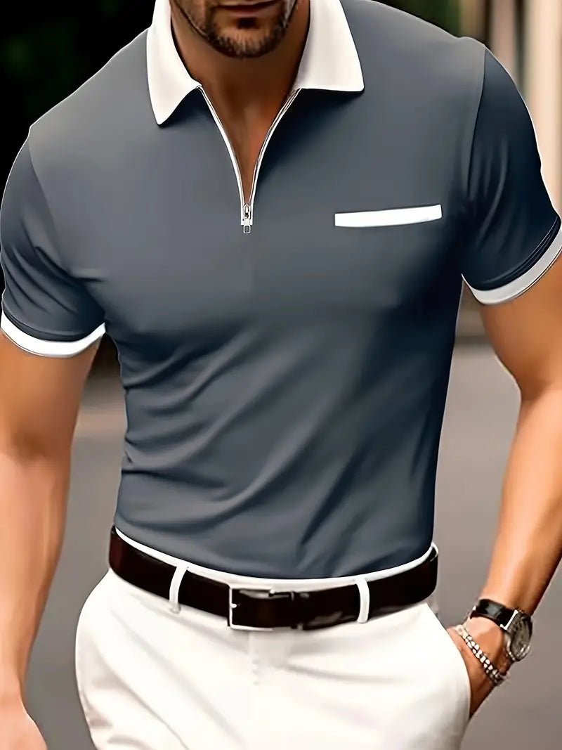 "Herren-Golfshirt mit V-Ausschnitt, atmungsaktives Material, stilvoll und bequem, perfekte Passform für Golfer."