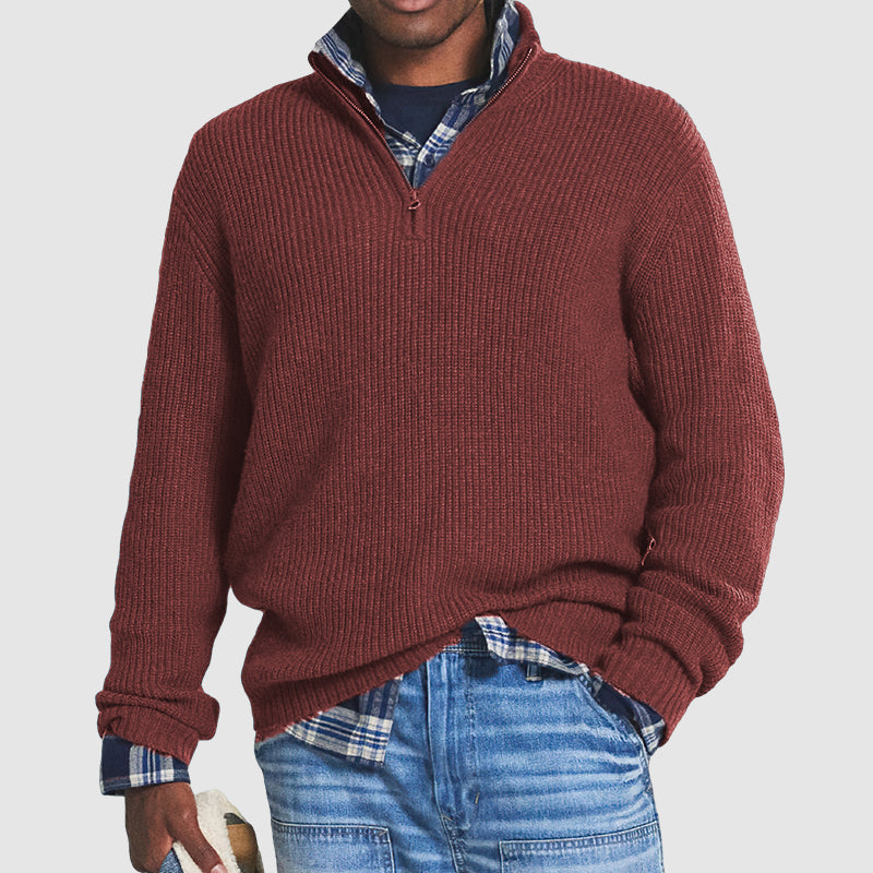 "Herren Kaschmirpullover mit Reißverschluss, business-casual Stil, elegant, weich, vielseitig, ideal für Büro und Freizeit."